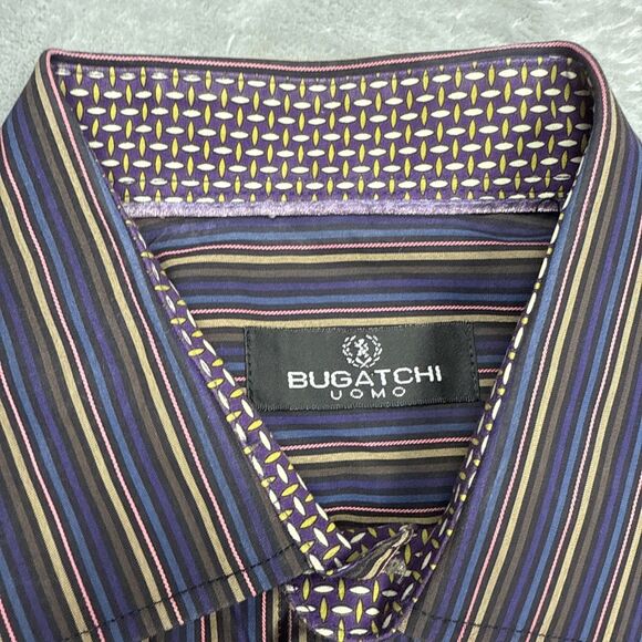Bugatchi Uomo Men’s XL Multicolor Striped Dress Shirt Long Sleeve 100% Cotton - Picture 3 of 9